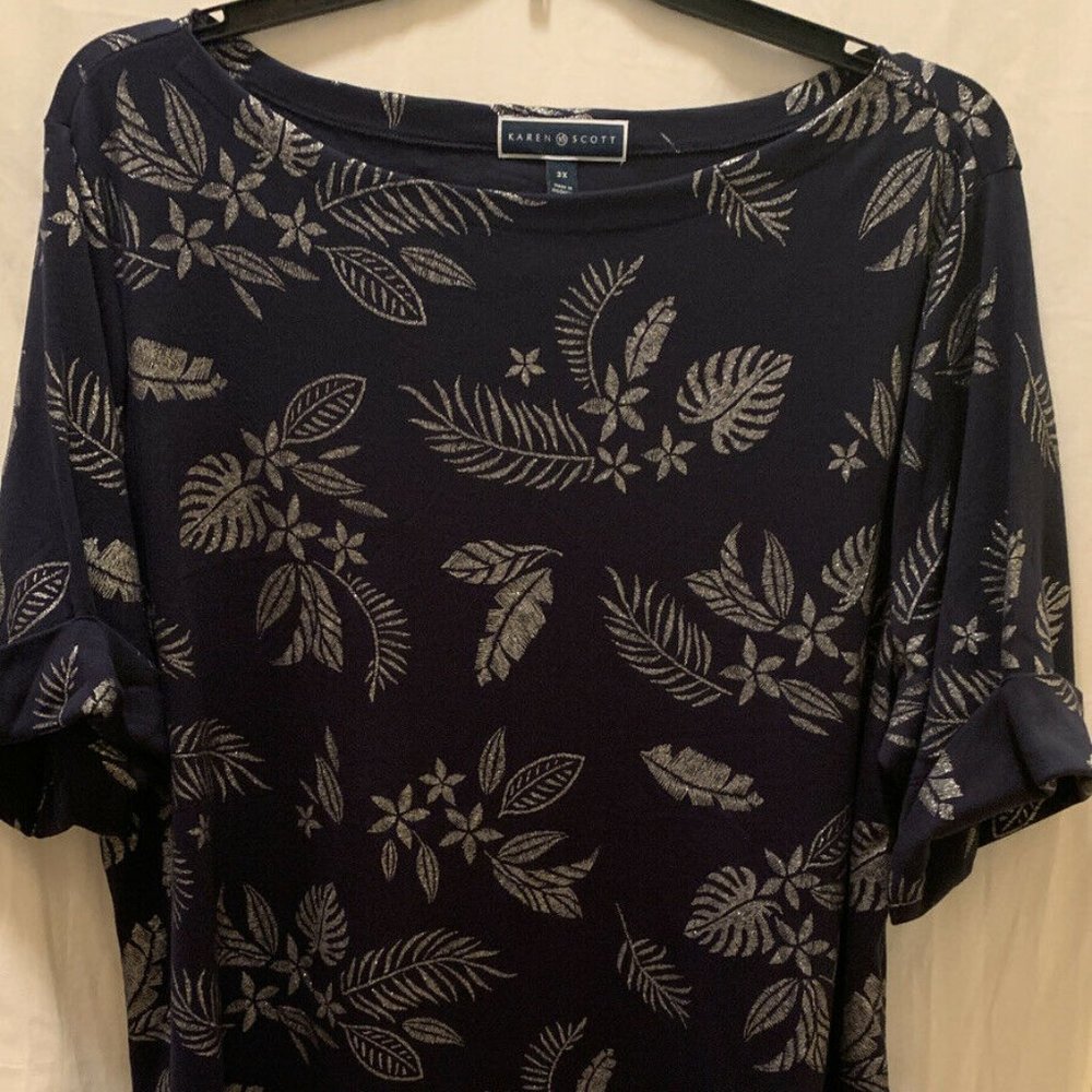 Karen Scott Cuffed-Sleeve Top 3X A96